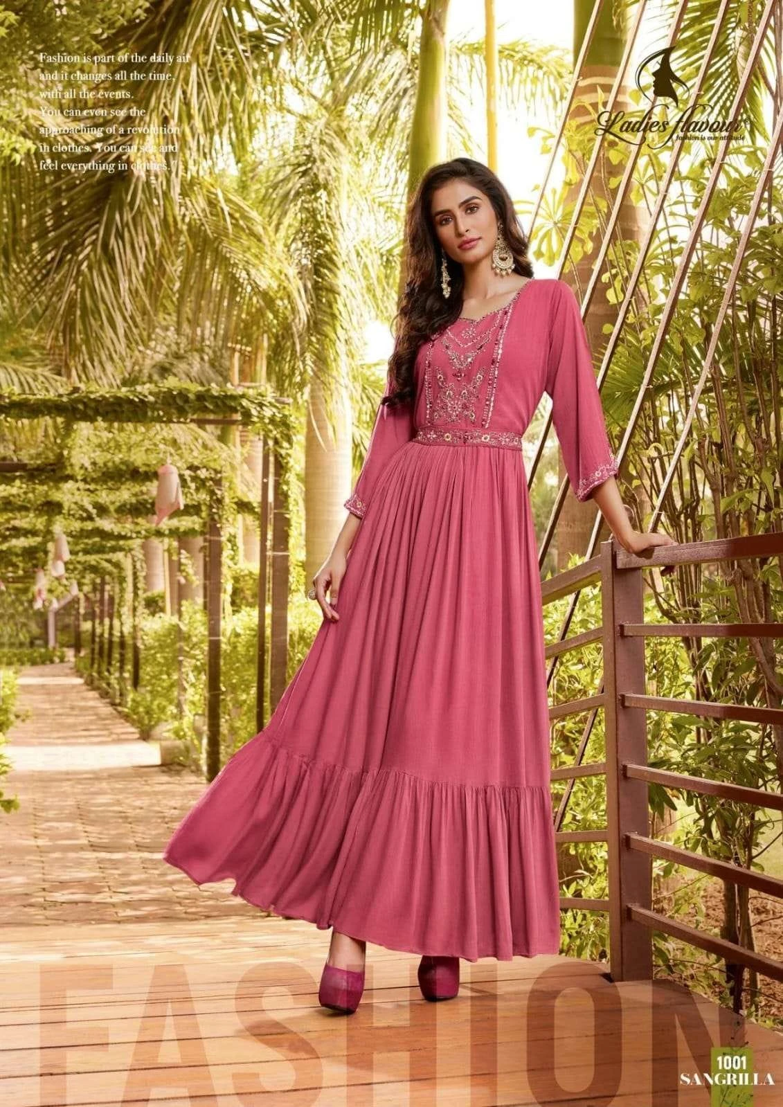 Ladies Flavour Sangrilla Heavy Rayon Rinkle Wholesale Fancy Long Gown Catalog — Wholesale Kurtis, MPA wholesale from Surat - Gallery Image 2